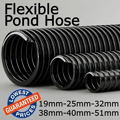 Black Corrugated Flexible Pond Hose Fish Garden Filter Pump  Flexi Pipe • £8.21
