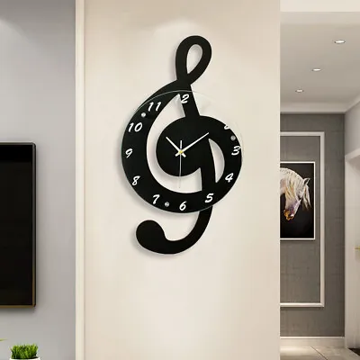 Modern Musical Note Glass Wall Clock Living Room Hanging Clocks Silent 9.5  US • $46