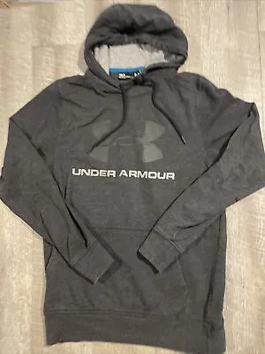 Under Armour Fleece Hoodie Men’s Small Kangaroo Pocket Blk Gray Scuba Neck • $8