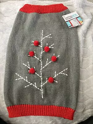 Martha Stewart Gray/Red Pom Poms Knit Dog Sweater Size M NEW • $12.99