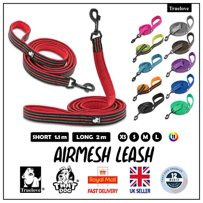 Dog Leads Truelove AirMesh Reflective Short & Long Leash Red 11 Colours XS S M L • £14.99