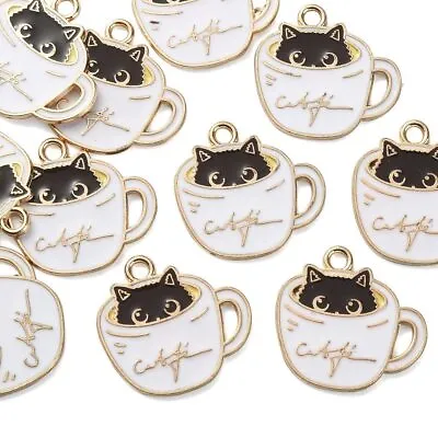 20x White Coffee Cat Charms Pendant For Jewelry Making Necklace Bracelet Earring • $7.68