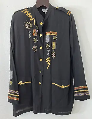 VINTAGE Rare 80s Surya Embellished Blazer Jacket Rayon Military Style Size M • $18.75