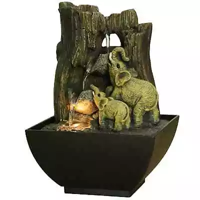 Elephant Paradise Indoor Fountain LED Meditation Water Feature Resin Home Decor • £24.95