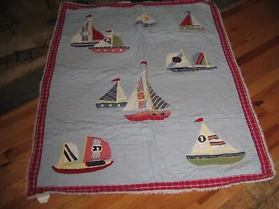 Vintage Pottery Barn Nautical 5 Piece Crib Set Quilt Skirt & Curtains • $69.95