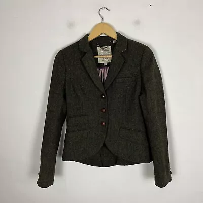 Jack Wills Moon Tweed Jacket Blazer Women's UK 10 Green Wool Hacking Country • £49.95