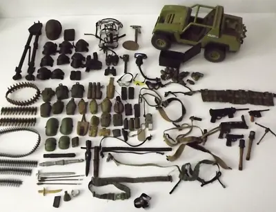 G I Joe Lot Over 100 Accessory Pieces Weapons Belts Jeep Canteens Various Sizes • $32.89
