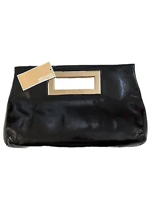 **NWT NEW Michael Kors Black Patent Leather Berkley Clutch Purse W/ Gold Accent • $89.99