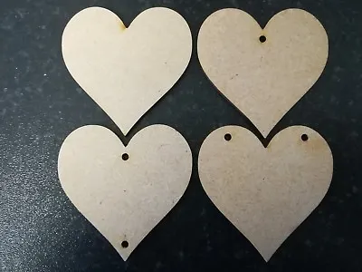 MDF Hearts Shapes Wooden Craft Blank Embellishments With Hanging Hole Options • £3.65