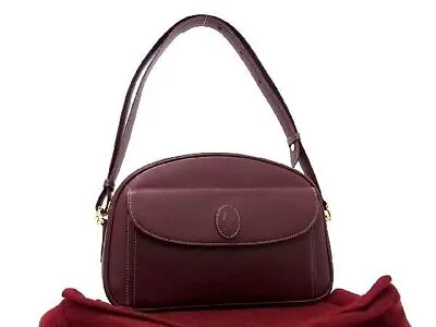 $530.87 • Buy Cartier Mustline Leather Shoulder Bag Ladies Bordeaux An9357