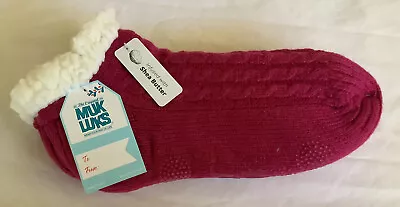 Muk Luks Slipper Socks Shea Butter Infused Cranberry Sz L/XL 8.5-11 Non Skid • $14.95