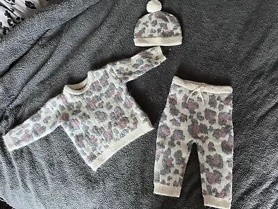 George @ Asda Baby Girl Pink Leopard  Fluffy Jumper Hat Set 6-9 Months 12-18 Mon • £10
