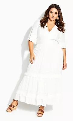 CiTY CHiC : Women's White Ivory Sleeve Maxi Dress : Size 16 [S] : BNWT • $75