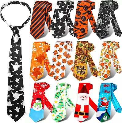 12 Pcs Halloween Thanksgiving Christmas Tie For Men Decorative Necktie Holiday T • $53.99