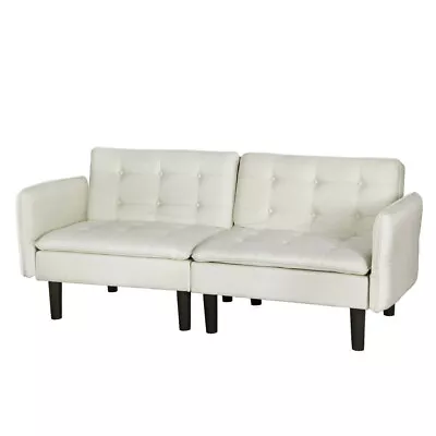 Artiss Sofa Bed Lounge Futon Couch Bed Adjustable Tufted 3 Seater Fabric Beige • $319.95