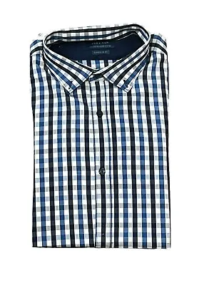 Zara Man Button Down Shirt White Blue Grid Check  Long Sleeve L Super Slim Fit • $21.24