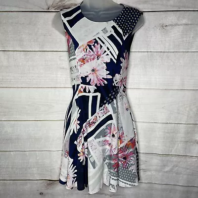 $17.88 • Buy French Connection Dress Size 0 Fit And Flare Multicolor Lined Sleeveless Womens
