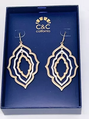 C&C California Chandelier Moroccan Silver And Gold Toned Dangle Earrings • $18