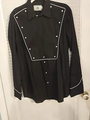 Vtg L 16-35 Mesquite Niver WesternWear Bib Calvary Shirt Fort Worth TX Snaps Blk • $65