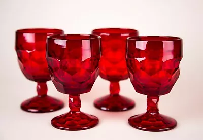 Viking Georgian Ruby Red Water Wine Goblet Glasses Set Of 4 Vintage Glass • $59.96