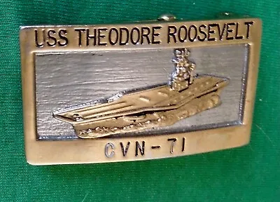 USN Gold & Silver Toned Brass Web Belt Buckle: USS Theodore Roosevelt CVN-71 • $19.99