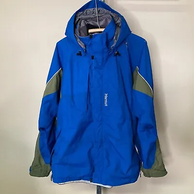 Marmot Full Zip Mock Neck Hooded Nylon Jacket Blue Soft Lining Men's Large • $24.99