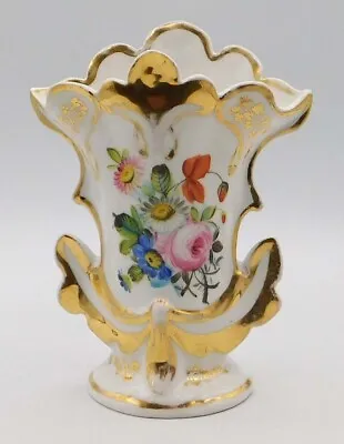 Vintage Antique French Vieux Paris Hand Painted Floral Gold Gild Porcelain Vase • $45