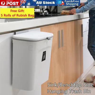 Waste Rubbish Bin 9L Kitchen Sink Benchtop Side Cabinet Door Hanging Slide Lid • $25.58