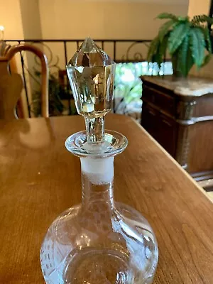 Vintage Cut Glass/Crystal  Decanter With Frosted Glass Neck And Stopper 10” Tall • $25