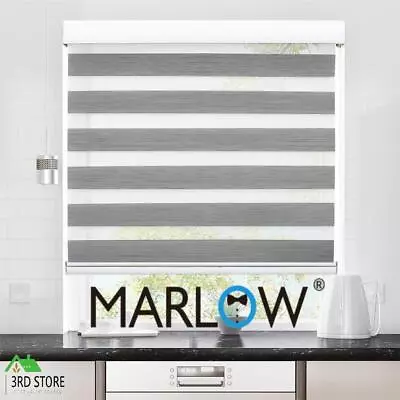 Marlow Blackout Zebra Roller Blind Curtains Double Window Sunshade 180x210 Grey • $125.98