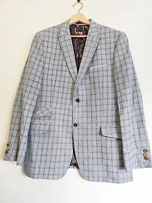 Ted Baker Tight Lines Checked Blazer Linen 42R Cotton Jacket RRP £395 Mens • $74.69