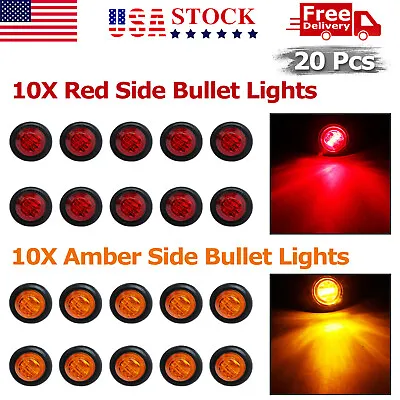 20X 3/4  12V Marker Lights LED Truck Trailer Round Side Bullet Light Amber Red • $13.39