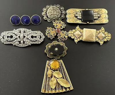 Vintage Art Deco Design Brooch Lot And Dress Clip 7 Brooches 1 Dress Clip #42 • $19.99