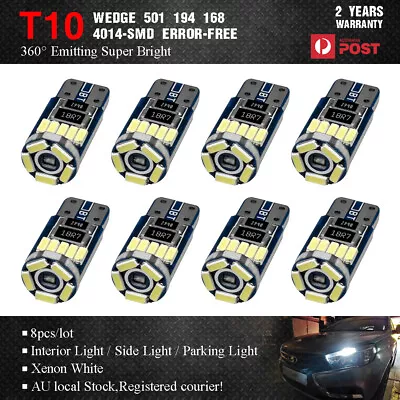 8x T10 194 168 SMD 4014 WHITE LED Car Wedge Tail Side Parking Light Globe 12V - • $10.69