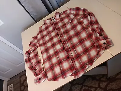 Mens Lucky Brand Long Sleeve Button Down Flannel Shirt Red Plaid Size Medium • $13.49