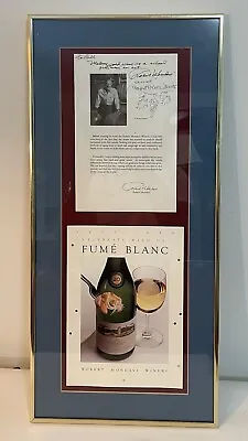 ROBERT MONDAVI & MARGRIT Autographed Signed Wine Display FRAMED 1986 24x11” • $79