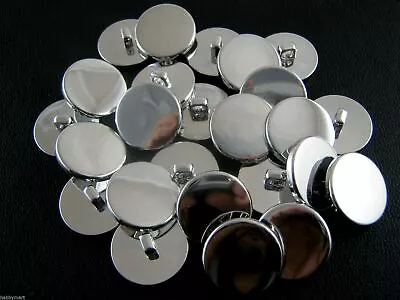 Round Flat Plastic Silver Blazer Buttons 3 SIZES -15mm 18mm 20mm With Shank • £6.29