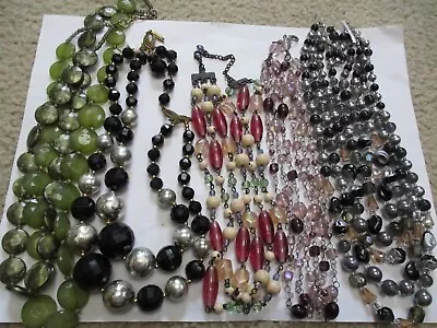 Vintage LOT Of 5 Multi Strand GLASS Faux Pearl Lucite Beaded  Necklaces • $7.99