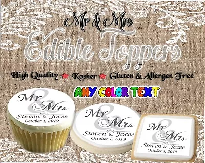 Wedding Mr And Mrs Edible Cookie Toppers Monogram Images Pictures Cupcakes Easy • $8