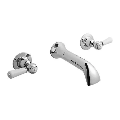 Hudson Reed White Topaz Wall Mounted Lever 3-Hole Basin Mixer Tap - Chrome • £130.95