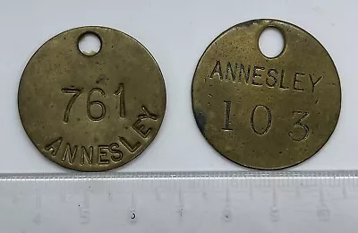 2 X ANNESLEY COLLIERY MINERS PIT TOKEN TALLY WORKS CHECK - KIRKBY IN ASHFIELD • £0.99