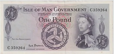 Isle Of Man Government 1 Pound Banknote 1961 ChAU-About Uncirculated Pick#25-B • $90