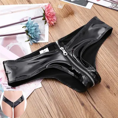 Women Patent Leather Underwear PVC Briefs Knickers Mini Crotchless Punk Gothic • £13.04