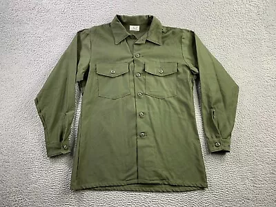 Vintage Military Shirt Mens 16.5 X 34 Green Sateen OG 107 Vietnam 1973 • $75.88