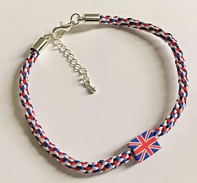 Union Jack Polymer Clay Bead Charm On Dainty Kumihimo Bracelet  • £2.75