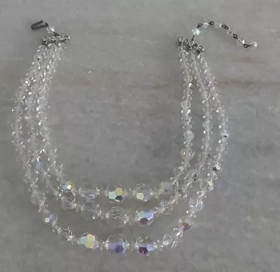 Beautiful Vintage Aurora Borealis AB Crystal Multi Strand Necklace Choker 15.50” • $29.99