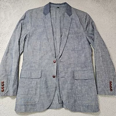 J. Crew Blazer Mens Small Blue Chambray Sports Coat Suit Jacket Cotton 2 Button • $49.99