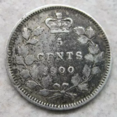 1900 (Round 0`s) Canada - 5 Cents Queen Victoria Silver Coin • $31.50