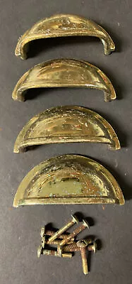 $21.95 • Buy 4 Vintage Polished Brass Bin Pull Cup Handles File Cabinet Style Drawer Pulls