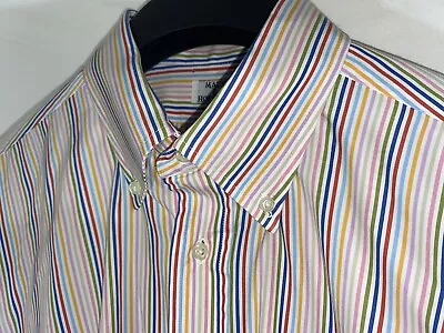 Maus Hoffman Shirt Mens Large Colorful Rainbow Striped Short Sleeve Button Up US • $34.99